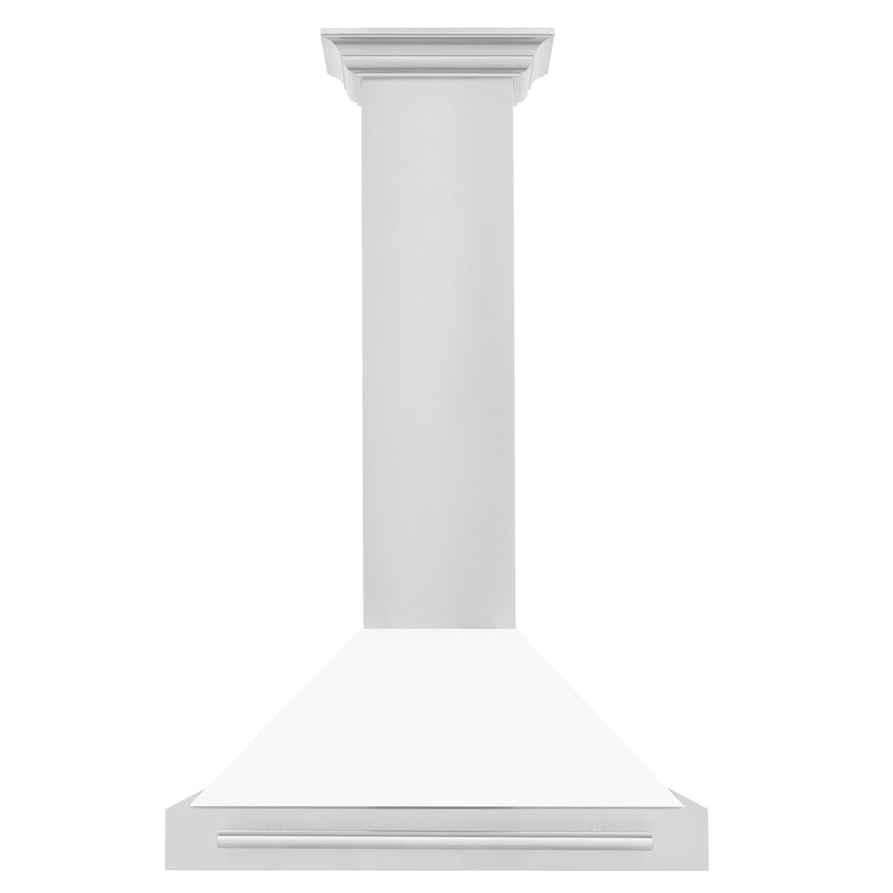 ZLINE 30 in. Convertible Stainless Steel Range Hood with White Matte Shell and Stainless Steel Handle (KB4STX-WM-30) front.