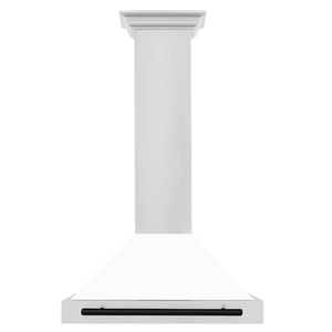 ZLINE Autograph Edition 30 in. Convertible Stainless Steel Range Hood with White Matte Shell and Matte Black Accents (KB4STZ-WM30-MB) front.