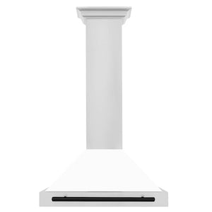 ZLINE Autograph Edition Convertible Stainless Steel Range Hood with White Matte Shell and Matte Black Accents (KB4STZ-WM-MB) Matte Black, front.