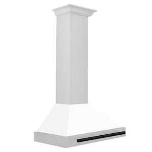 ZLINE Autograph Edition 30 in. Convertible Stainless Steel Range Hood with White Matte Shell and Matte Black Accents (KB4STZ-WM30-MB) side.