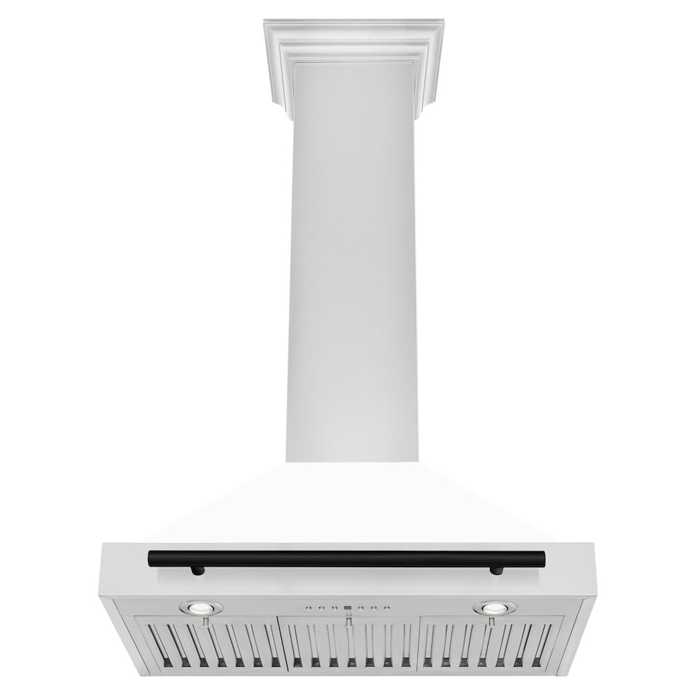 ZLINE Autograph Edition 30 in. Convertible Stainless Steel Range Hood with White Matte Shell and Matte Black Accents (KB4STZ-WM30-MB) under.