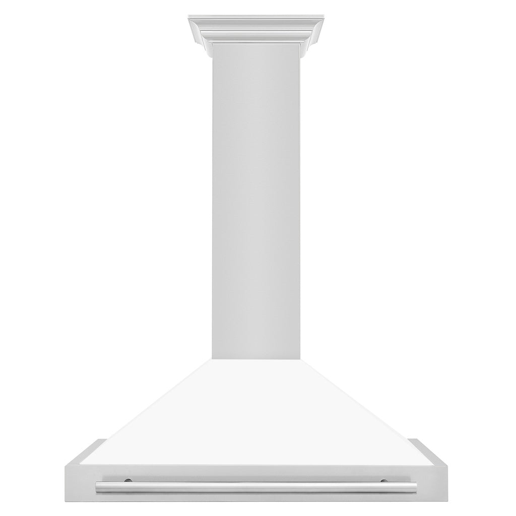 ZLINE Convertible Stainless Steel Range Hood with White Matte Shell and Stainless Steel Handle (KB4STX-WM) front.