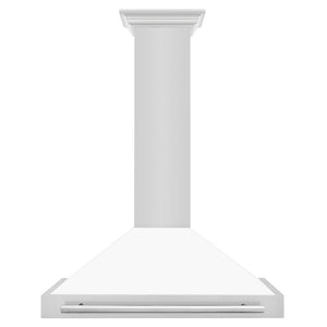 ZLINE Convertible Stainless Steel Range Hood with White Matte Shell and Stainless Steel Handle (KB4STX-WM) front.