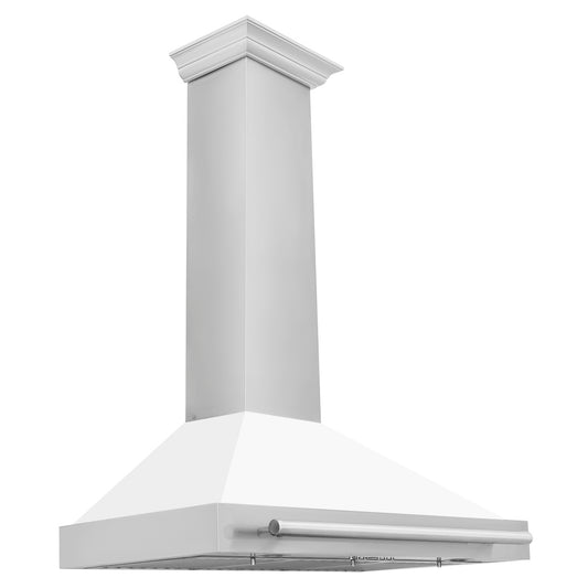 ZLINE 36 in. Convertible Stainless Steel Range Hood with White Matte Shell and Stainless Steel Handle (KB4STX-WM-36)