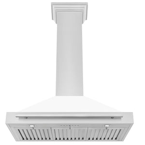 ZLINE Convertible Stainless Steel Range Hood with White Matte Shell and Stainless Steel Handle (KB4STX-WM) front, under.