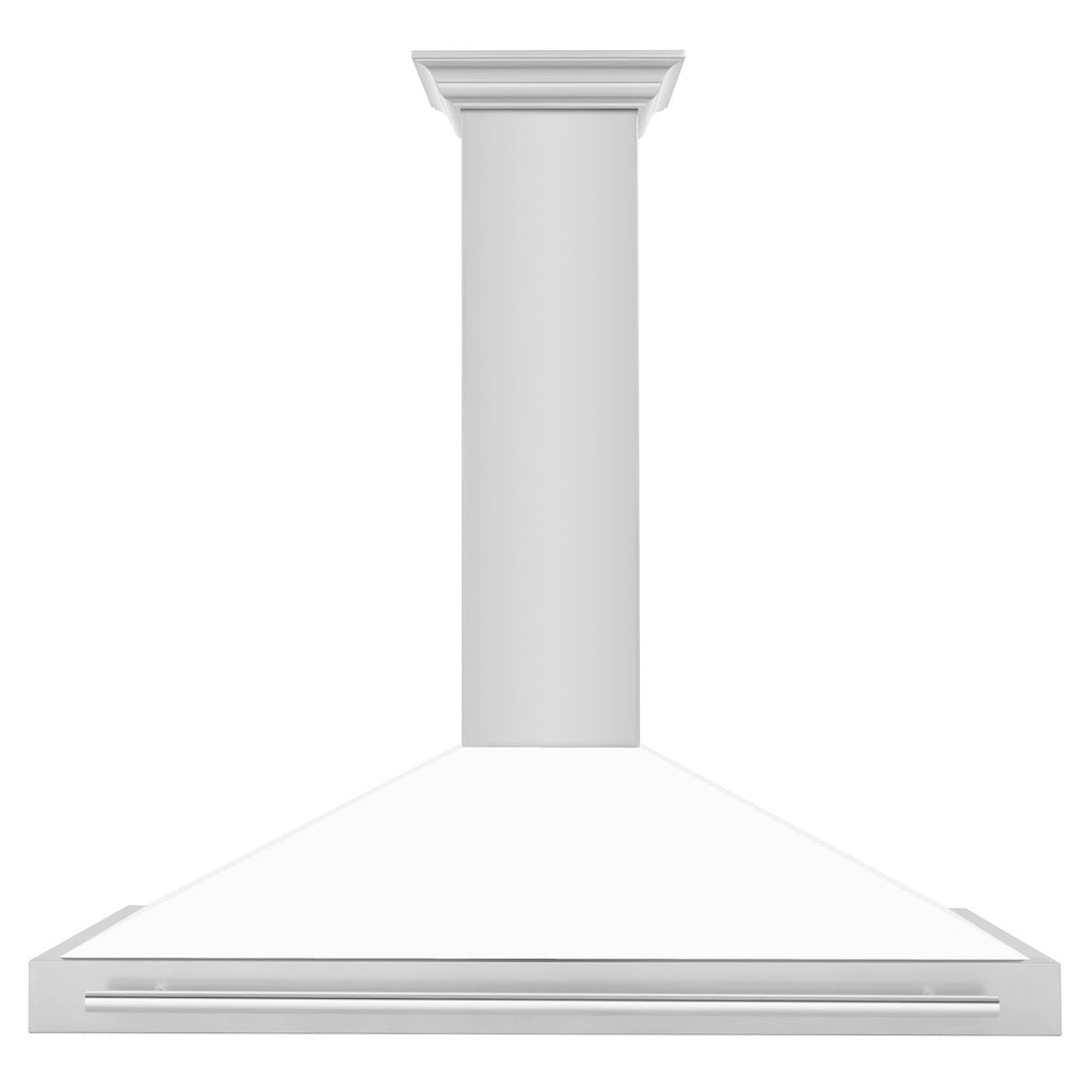 ZLINE Convertible Stainless Steel Range Hood with White Matte Shell and Stainless Steel Handle (KB4STX-WM) front.