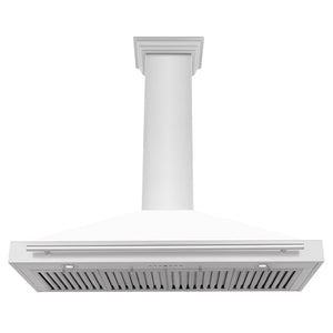 ZLINE Convertible Stainless Steel Range Hood with White Matte Shell and Stainless Steel Handle (KB4STX-WM) front, under.