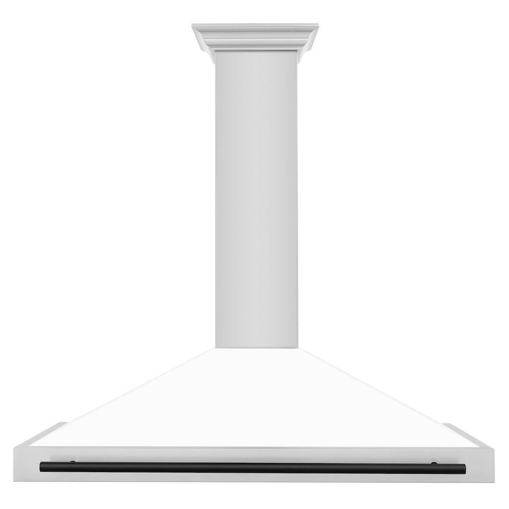 ZLINE Autograph Edition Convertible Stainless Steel Range Hood with White Matte Shell and Matte Black Accents (KB4STZ-WM-MB) Matte Black, front.