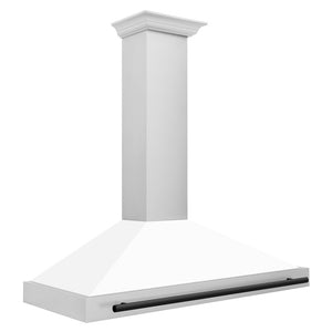 ZLINE Autograph Edition 48 in. Convertible Stainless Steel Range Hood with White Matte Shell and Matte Black Accents (KB4STZ-WM48-MB) side.