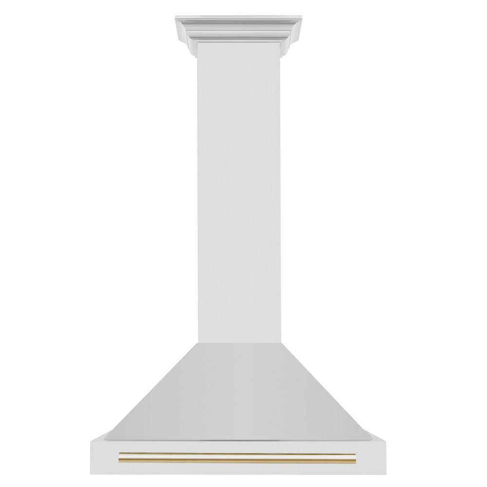 ZLINE Autograph Edition 30 in. Convertible Stainless Steel Range Hood with Stainless Steel Shell and Polished Gold Accents (KB4STZ-30-G) front.