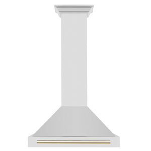 ZLINE Autograph Edition 30 in. Convertible Stainless Steel Range Hood with Stainless Steel Shell and Polished Gold Accents (KB4STZ-30-G) front.