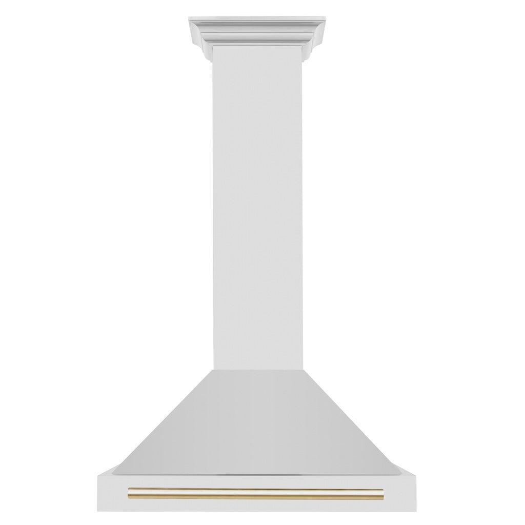 ZLINE Autograph Edition Convertible Stainless Steel Range Hood with Stainless Steel Shell and Polished Gold Accents (KB4STZ-G) Polished Gold, front.