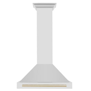 ZLINE Autograph Edition Convertible Stainless Steel Range Hood with Stainless Steel Shell and Polished Gold Accents (KB4STZ-G) Polished Gold, front.