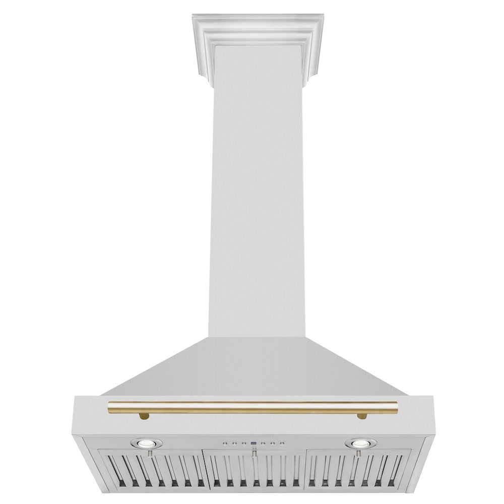 ZLINE Autograph Edition 30 in. Convertible Stainless Steel Range Hood with Stainless Steel Shell and Polished Gold Accents (KB4STZ-30-G) under.