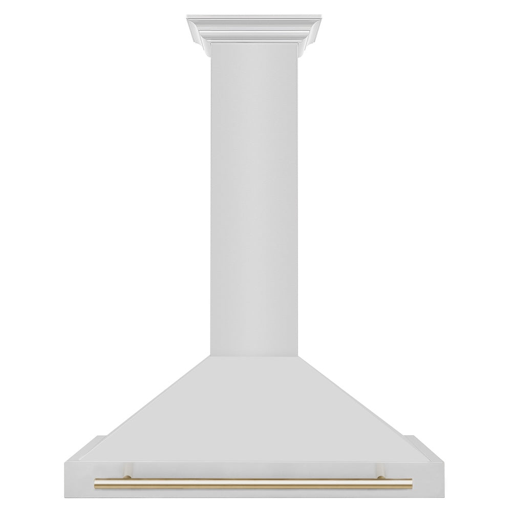 ZLINE Autograph Edition 36 in. Convertible Stainless Steel Range Hood with Stainless Steel Shell and Polished Gold Accents (KB4STZ-36-G) front.