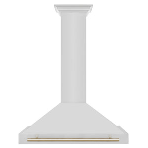 ZLINE Autograph Edition 36 in. Convertible Stainless Steel Range Hood with Stainless Steel Shell and Polished Gold Accents (KB4STZ-36-G) front.