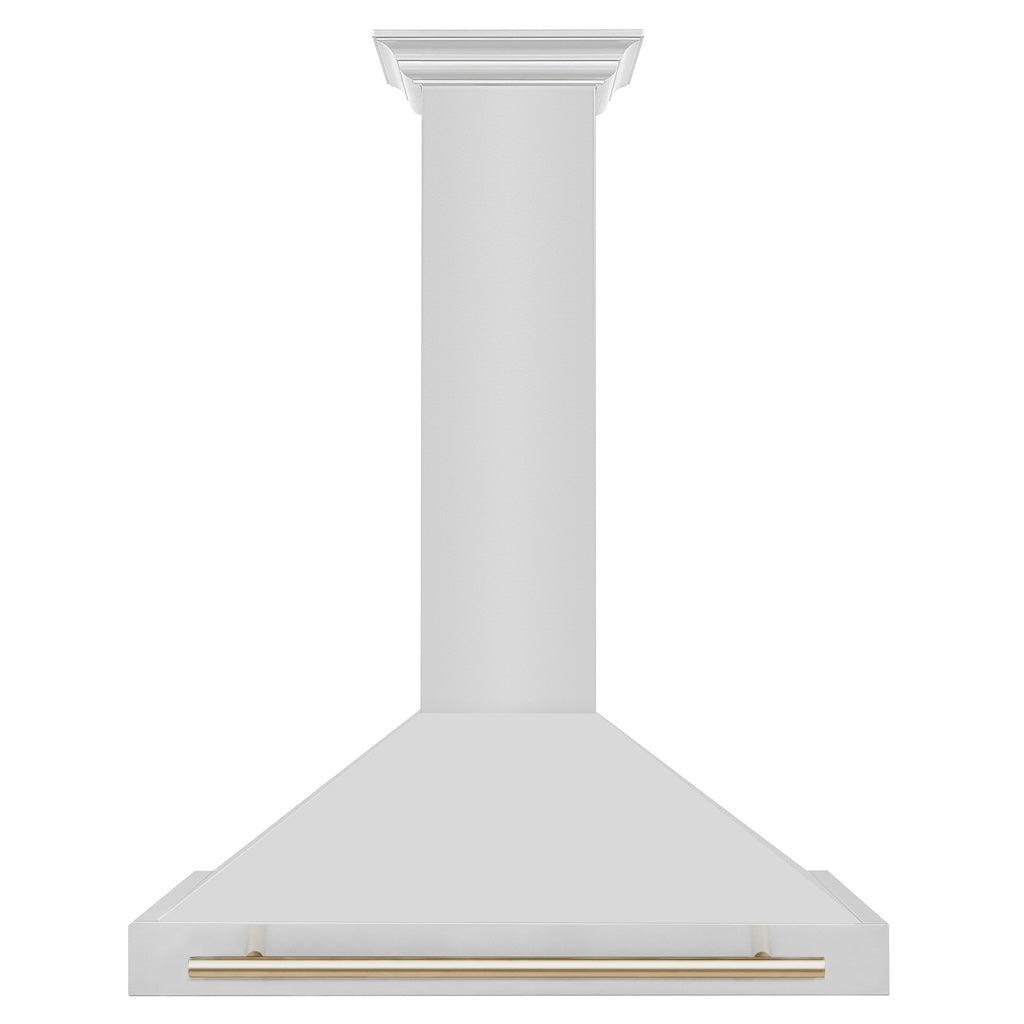 ZLINE Autograph Edition Convertible Stainless Steel Range Hood with Stainless Steel Shell and Polished Gold Accents (KB4STZ-G) Polished Gold, front.