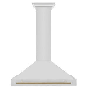 ZLINE Autograph Edition Convertible Stainless Steel Range Hood with Stainless Steel Shell and Polished Gold Accents (KB4STZ-G) Polished Gold, front.