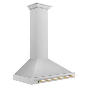 ZLINE Autograph Edition 36 in. Convertible Stainless Steel Range Hood with Stainless Steel Shell and Polished Gold Accents (KB4STZ-36-G) side.
