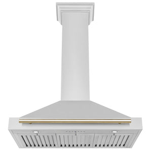 ZLINE Autograph Edition Convertible Stainless Steel Range Hood with Stainless Steel Shell and Polished Gold Accents (KB4STZ-G) front, under.