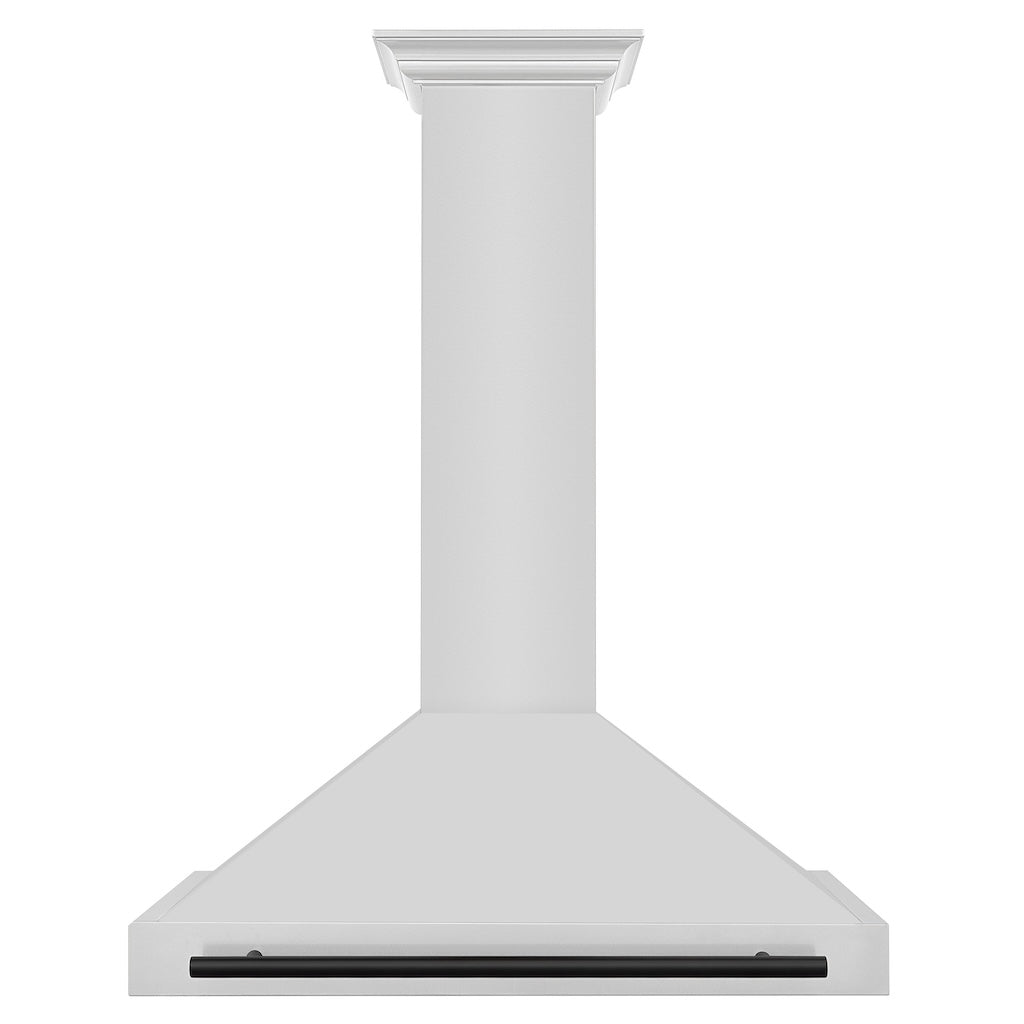 ZLINE Autograph Edition Convertible Stainless Steel Range Hood with Stainless Steel Shell and Matte Black Accents (KB4STZ-MB) Matte Black, front.