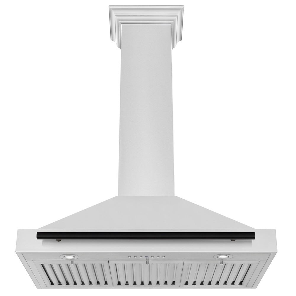 ZLINE Autograph Edition 36 in. Convertible Stainless Steel Range Hood with Stainless Steel Shell and Matte Black Accents (KB4STZ-36-MB) under.