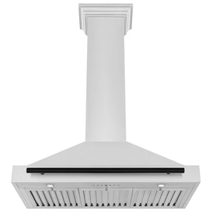 ZLINE Autograph Edition Convertible Stainless Steel Range Hood with Stainless Steel Shell and Matte Black Accents (KB4STZ-MB) front, under.