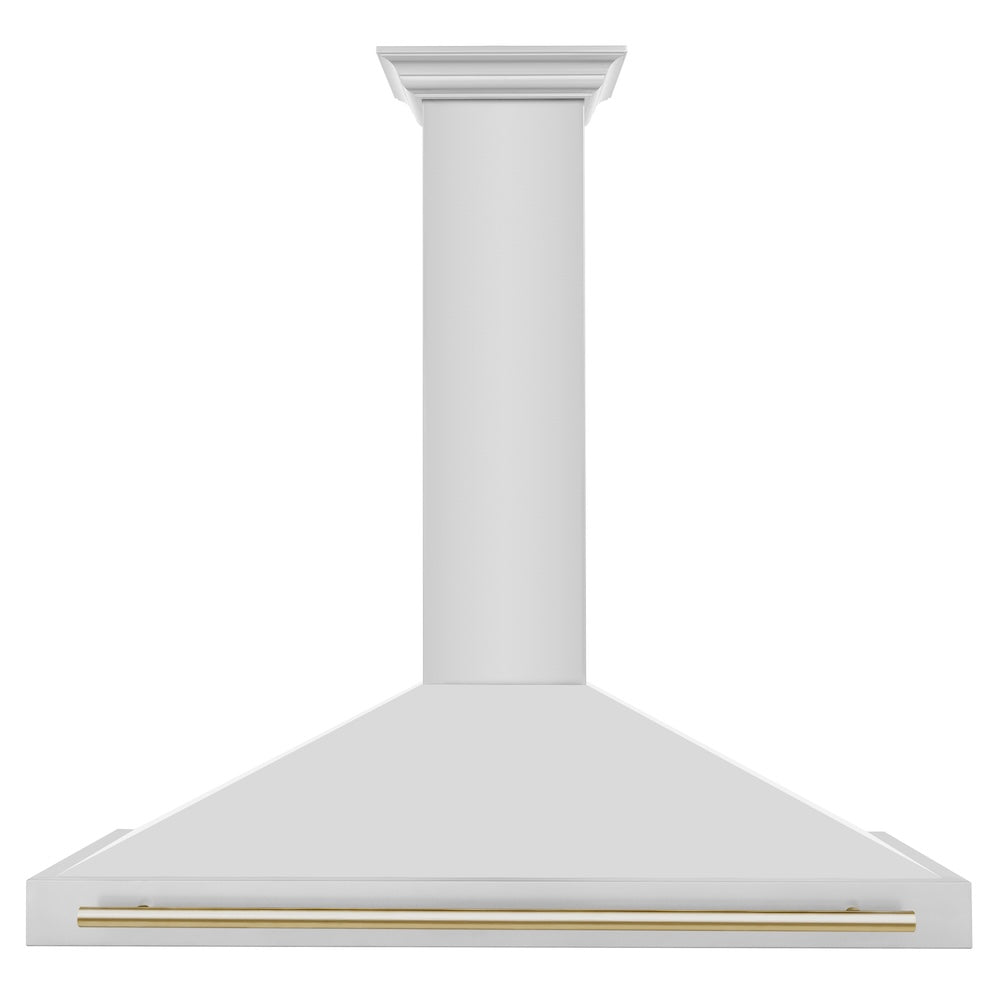 ZLINE Autograph Edition 48 in. Convertible Stainless Steel Range Hood with Stainless Steel Shell and Polished Gold Accents (KB4STZ-48-G) front.