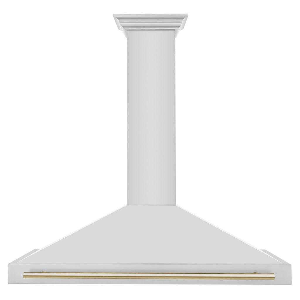 ZLINE Autograph Edition Convertible Stainless Steel Range Hood with Stainless Steel Shell and Polished Gold Accents (KB4STZ-G) Polished Gold, front.