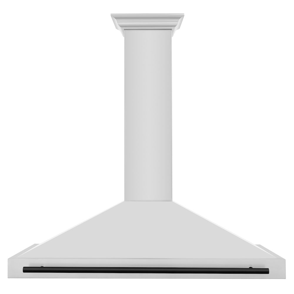 ZLINE Autograph Edition 48 in. Convertible Stainless Steel Range Hood with Stainless Steel Shell and Matte Black Accents (KB4STZ-48-MB) front.