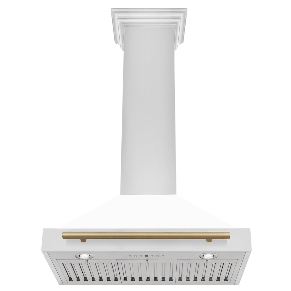 ZLINE Autograph Edition 30 in. Convertible Stainless Steel Range Hood with White Matte Shell and Champagne Bronze Accents (KB4STZ-WM30-CB) under.