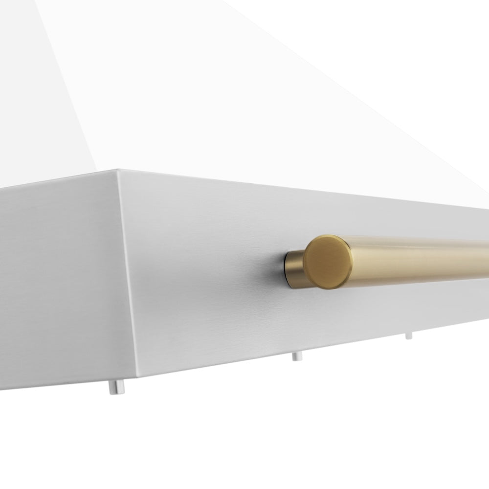 ZLINE Autograph Edition 30 in. Convertible Stainless Steel Range Hood with White Matte Shell and Polished Gold Accents (KB4STZ-WM30-G)