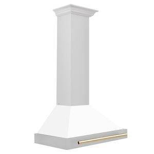 ZLINE Autograph Edition 30 in. Convertible Stainless Steel Range Hood with White Matte Shell and Polished Gold Accents (KB4STZ-WM30-G) side.