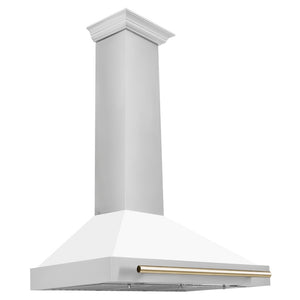 ZLINE Autograph Edition Convertible Stainless Steel Range Hood with White Matte Shell and Polished Gold Accents (KB4STZ-WM-G) 