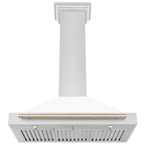 ZLINE Autograph Edition 36 in. Convertible Stainless Steel Range Hood with White Matte Shell and Polished Gold Accents (KB4STZ-WM36-G) under.