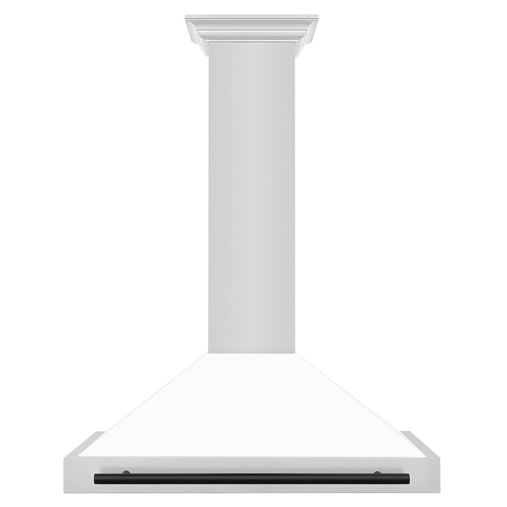 ZLINE Autograph Edition Convertible Stainless Steel Range Hood with White Matte Shell and Matte Black Accents (KB4STZ-WM-MB) Matte Black, front.