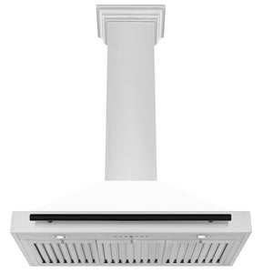 ZLINE Autograph Edition Convertible Stainless Steel Range Hood with White Matte Shell and Matte Black Accents (KB4STZ-WM-MB) front, under.