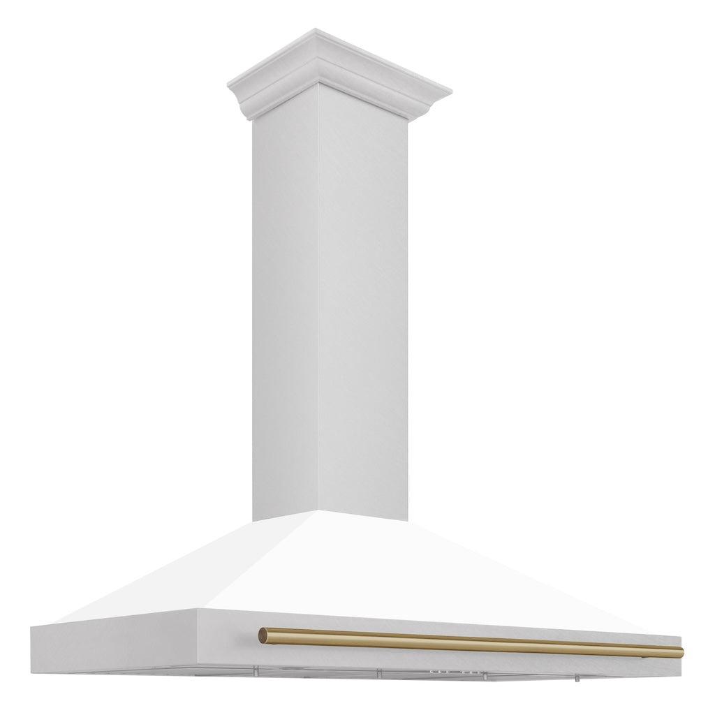 ZLINE Autograph Edition Convertible Fingerprint Resistant DuraSnow® Stainless Steel Range Hood with White Matte Shell and Champagne Bronze Handle (KB4SNZ-WM-CB) 