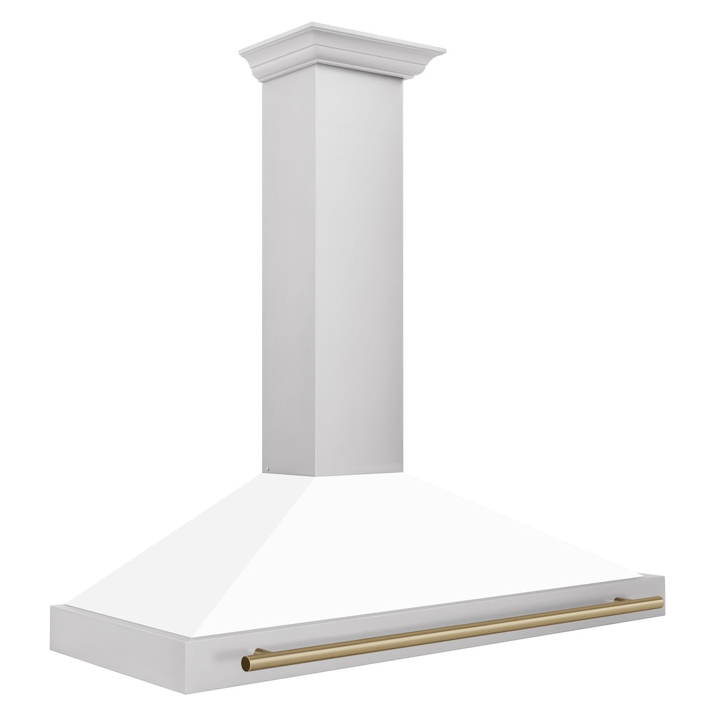 ZLINE Autograph Edition 48 in. Convertible Stainless Steel Range Hood with White Matte Shell and Champagne Bronze Accents (KB4STZ-WM48-CB) side.