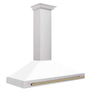 ZLINE Autograph Edition 48 in. Convertible Stainless Steel Range Hood with White Matte Shell and Champagne Bronze Accents (KB4STZ-WM48-CB) side.