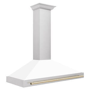 ZLINE Autograph Edition 48 in. Convertible Stainless Steel Range Hood with White Matte Shell and Polished Gold Accents (KB4STZ-WM48-G) side.