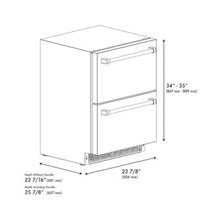 ZLINE 24 in. Touchstone 168 Can Outdoor-Rated Dual Refrigerator Drawer with Hand Hammered Copper Doors (RDSO-HH-24) dimensional diagram.