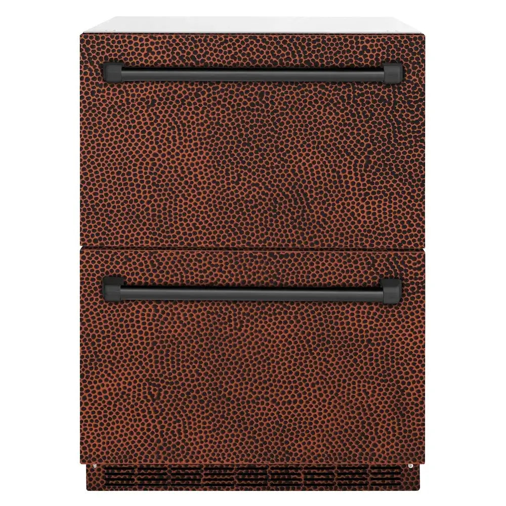 ZLINE 24 in. Touchstone 168 Can Outdoor-Rated Dual Refrigerator Drawer with Hand Hammered Copper Doors (RDSO-HH-24) main image.