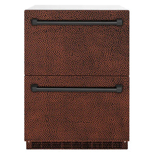 ZLINE 24 in. Touchstone 168 Can Outdoor-Rated Dual Refrigerator Drawer with Hand Hammered Copper Doors (RDSO-HH-24) main image.