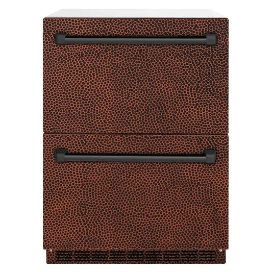 ZLINE 24 in. Touchstone 168 Can Outdoor-Rated Dual Refrigerator Drawer with Hand Hammered Copper Doors (RDSO-HH-24) main image.