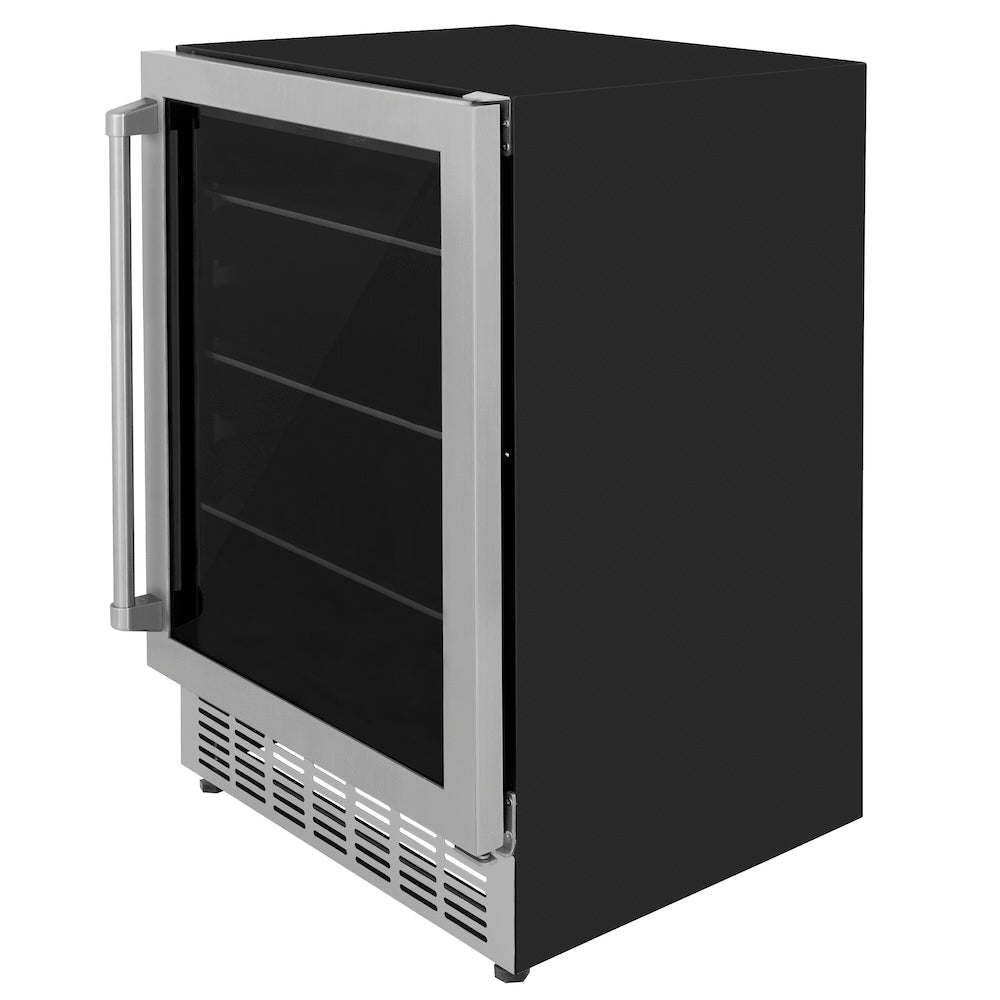 ZLINE 24 in. Monument 154 Can Beverage Fridge in Stainless Steel (RBV-US-24) side, reverse closed.