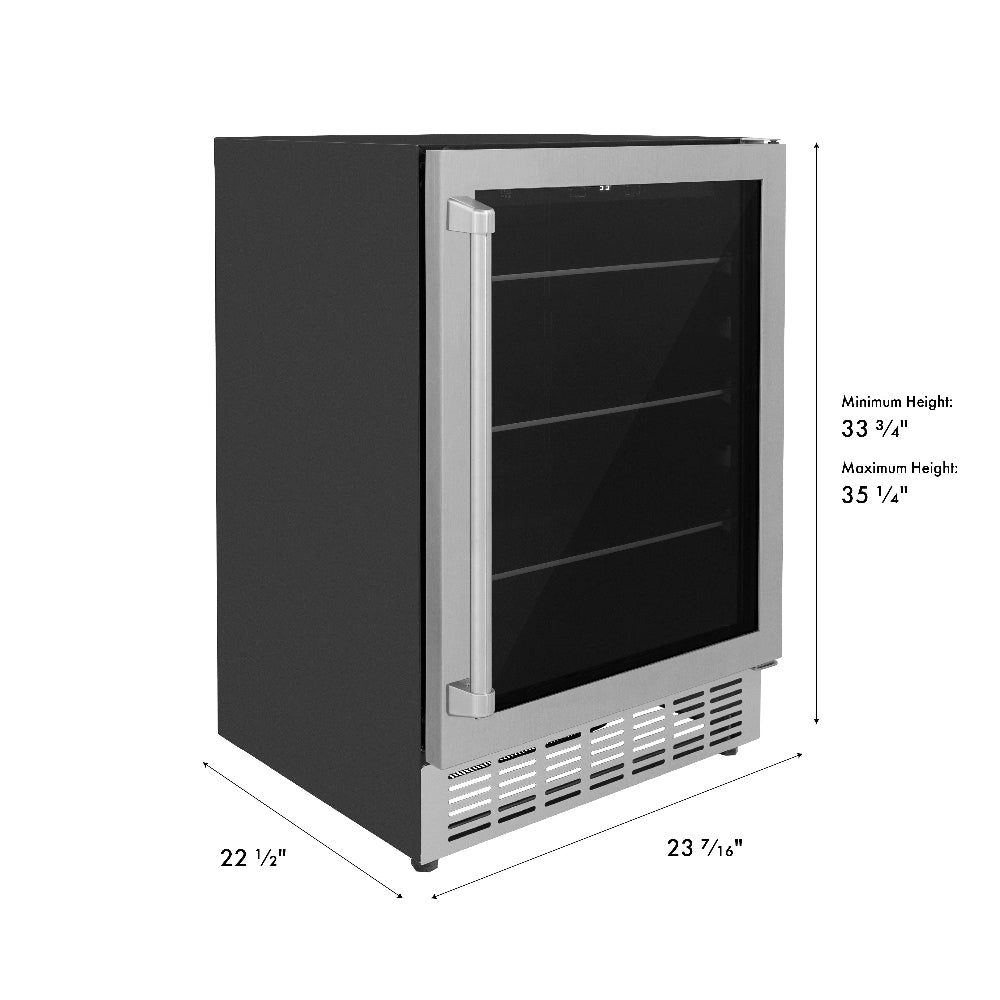 ZLINE 24 in. Monument 154 Can Beverage Fridge in Stainless Steel (RBV-US-24) dimensional diagram.