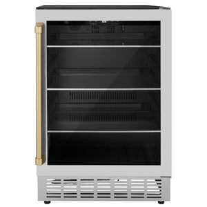 ZLINE Autograph Edition 24 in. Monument 154 Can Beverage Fridge in Stainless Steel with Champagne Bronze Accents (RBVZ-US-24-CB) main image.