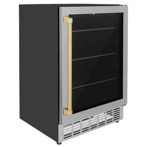 ZLINE Autograph Edition 24 in. Monument 154 Can Beverage Fridge in Stainless Steel with Champagne Bronze Accents (RBVZ-US-24-CB)