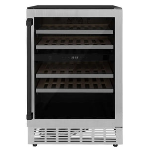 ZLINE Autograph Edition 24 in. Monument Dual Zone 44-Bottle Wine Cooler in Stainless Steel with Matte Black Accents (RWVZ-UD-24-MB) main image.